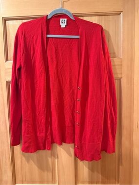 Anne Klein Vibrant Red Button-Front Cardigan